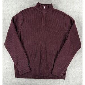 Old Navy Chenille Quarter Zip Sweater‎ Men's Large Burgundy Maroon Rib Knit